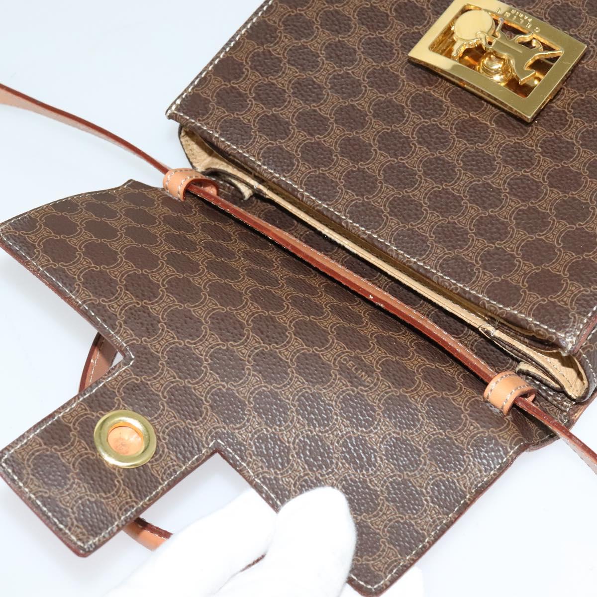 CELINE Macadam Canvas Hand Bag PVC Leather 2way Brown Gold Auth 126107