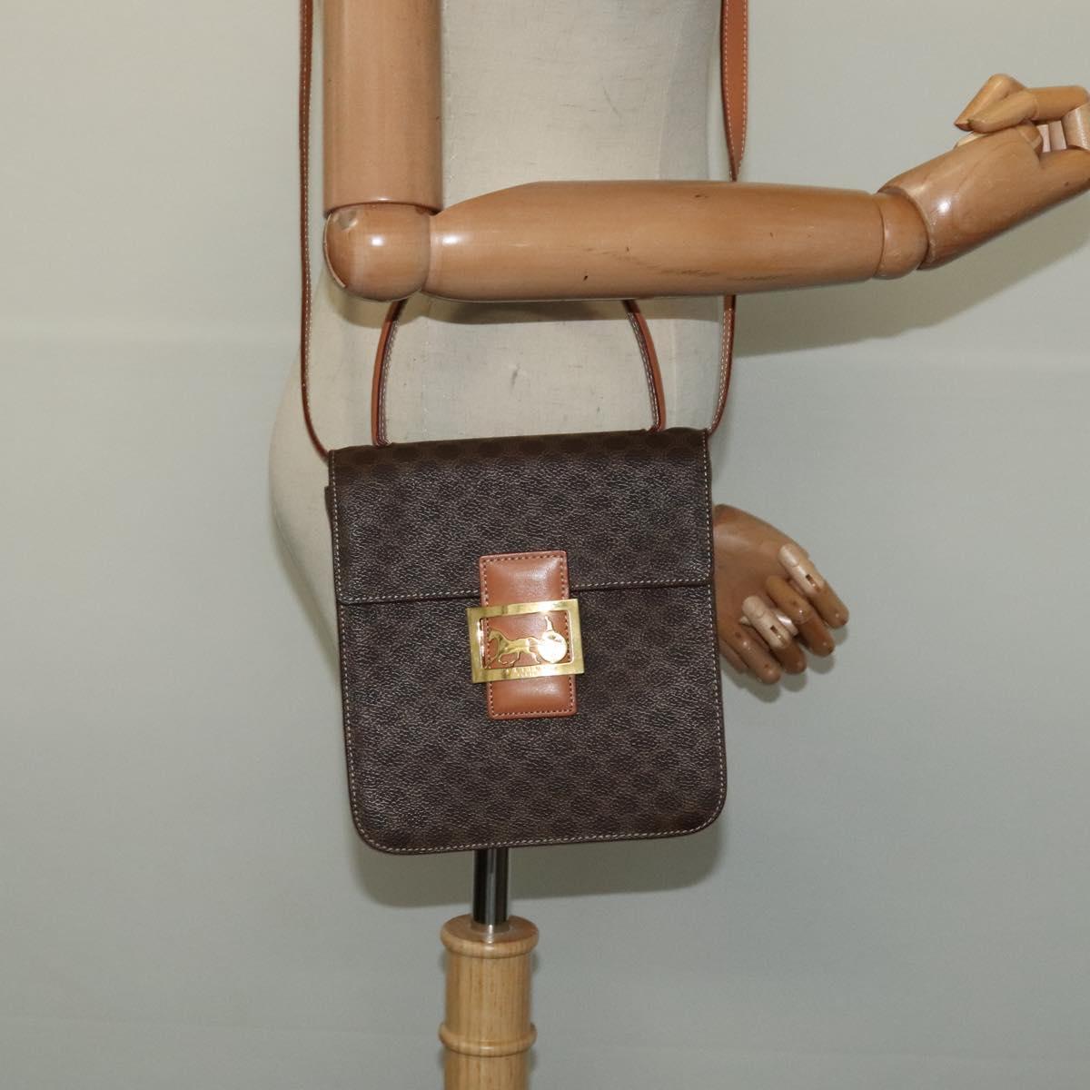 CELINE Macadam Canvas Hand Bag PVC Leather 2way Brown Gold Auth 126107