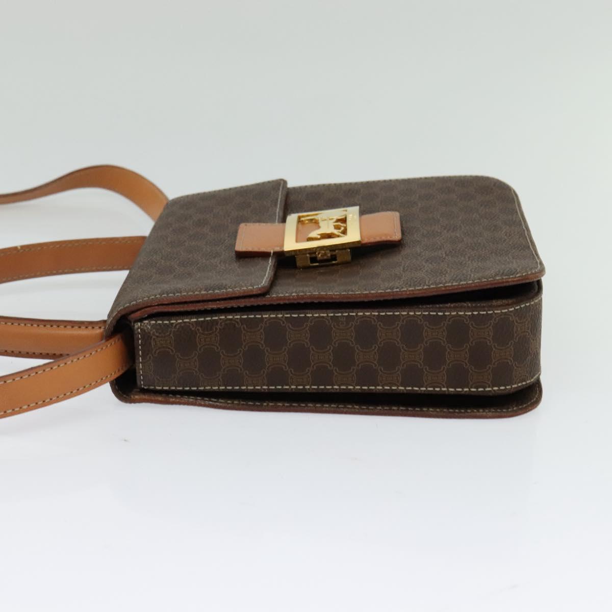 CELINE Macadam Canvas Hand Bag PVC Leather 2way Brown Gold Auth 126107