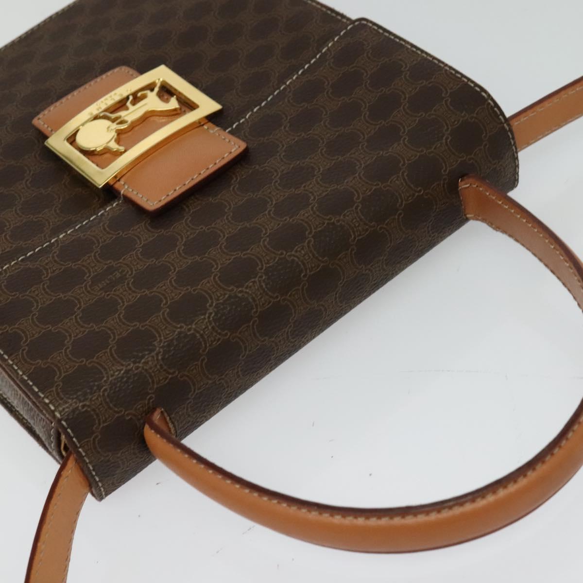 CELINE Macadam Canvas Hand Bag PVC Leather 2way Brown Gold Auth 126107