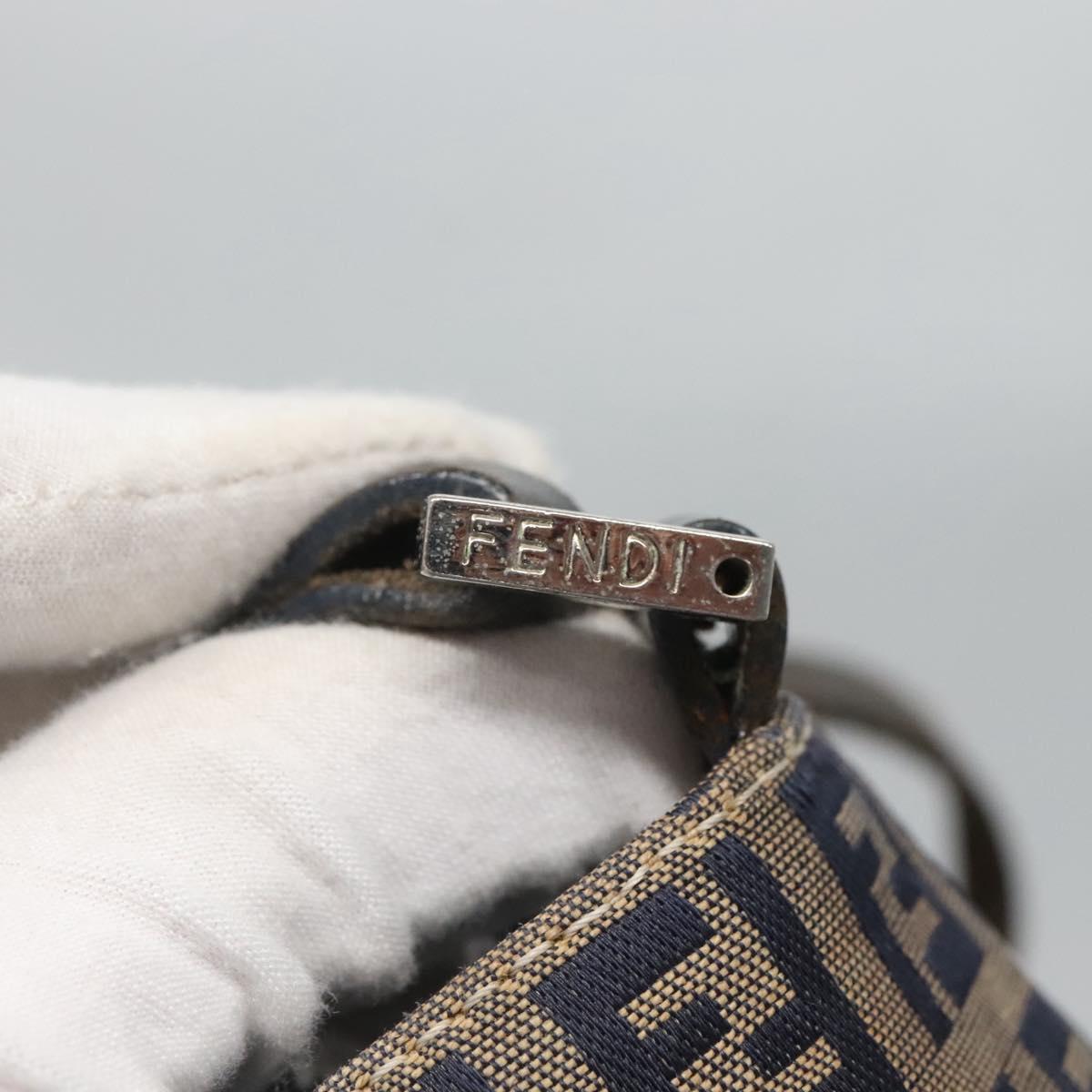 FENDI Zucchino Canvas Tote Bag Navy Silver Auth 126110