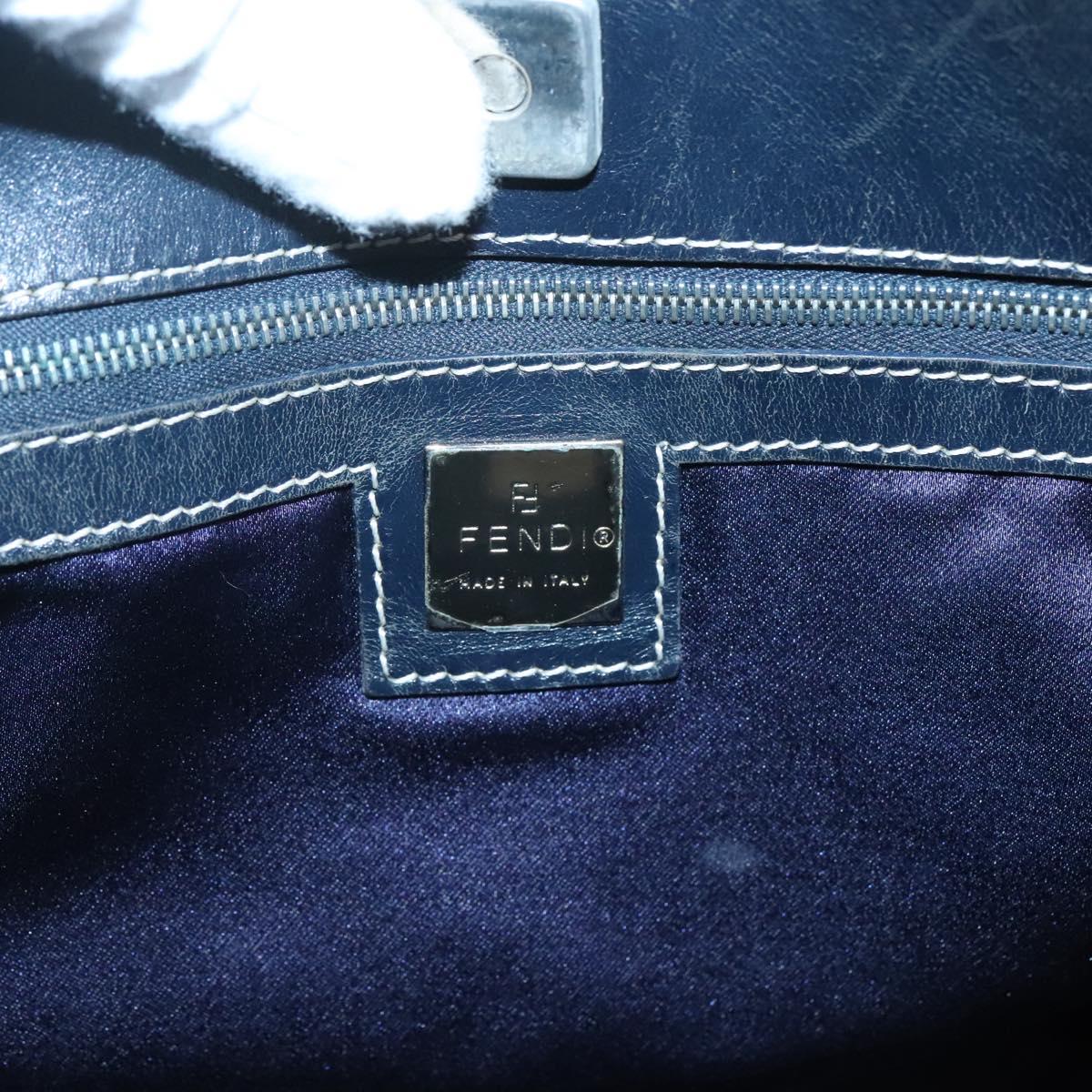 FENDI Zucchino Canvas Tote Bag Navy Silver Auth 126110