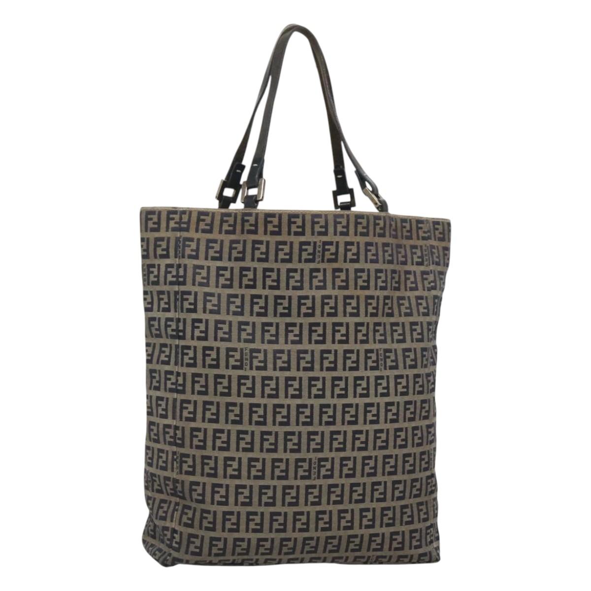 FENDI Zucchino Canvas Tote Bag Navy Silver Auth 126110