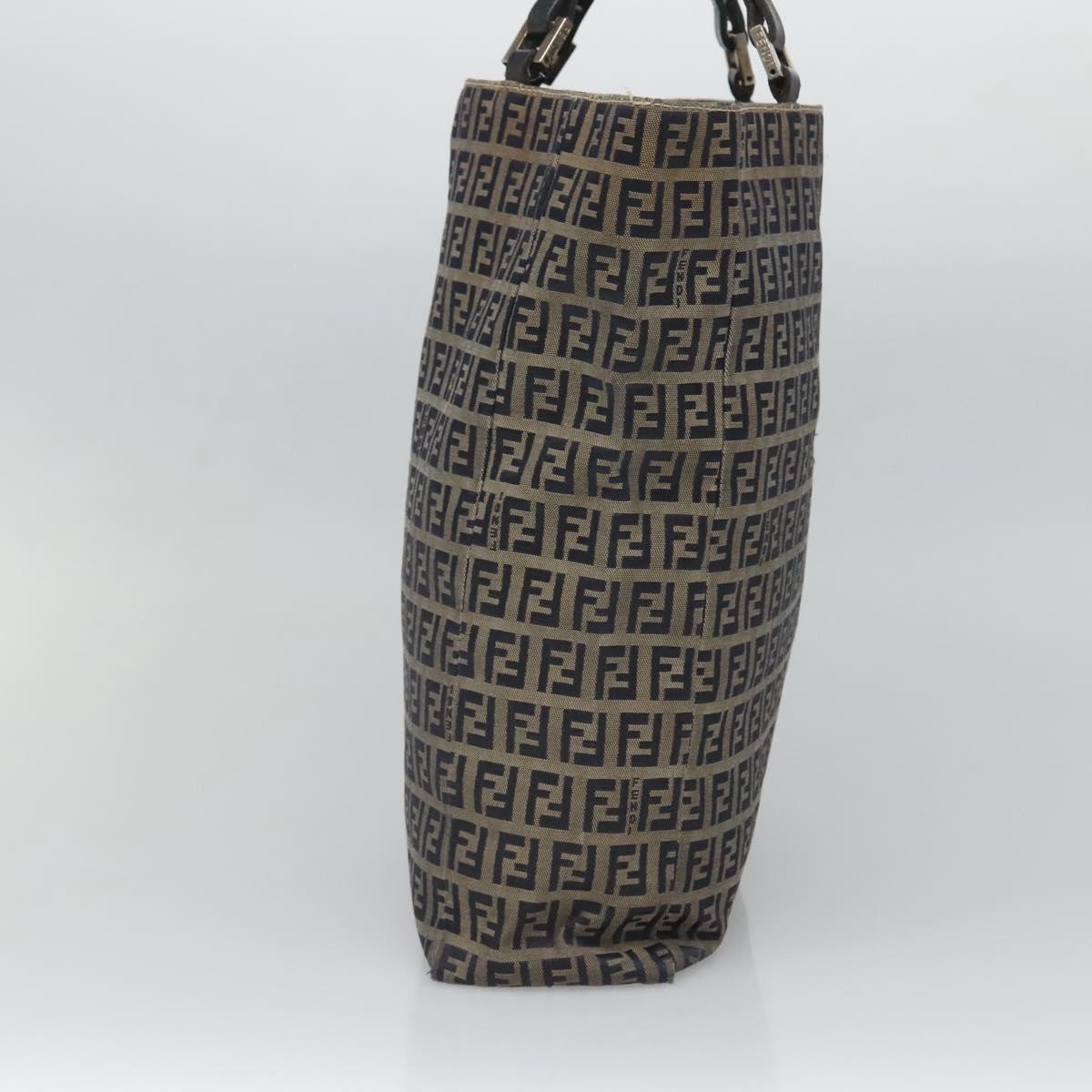 FENDI Zucchino Canvas Tote Bag Navy Silver Auth 126110