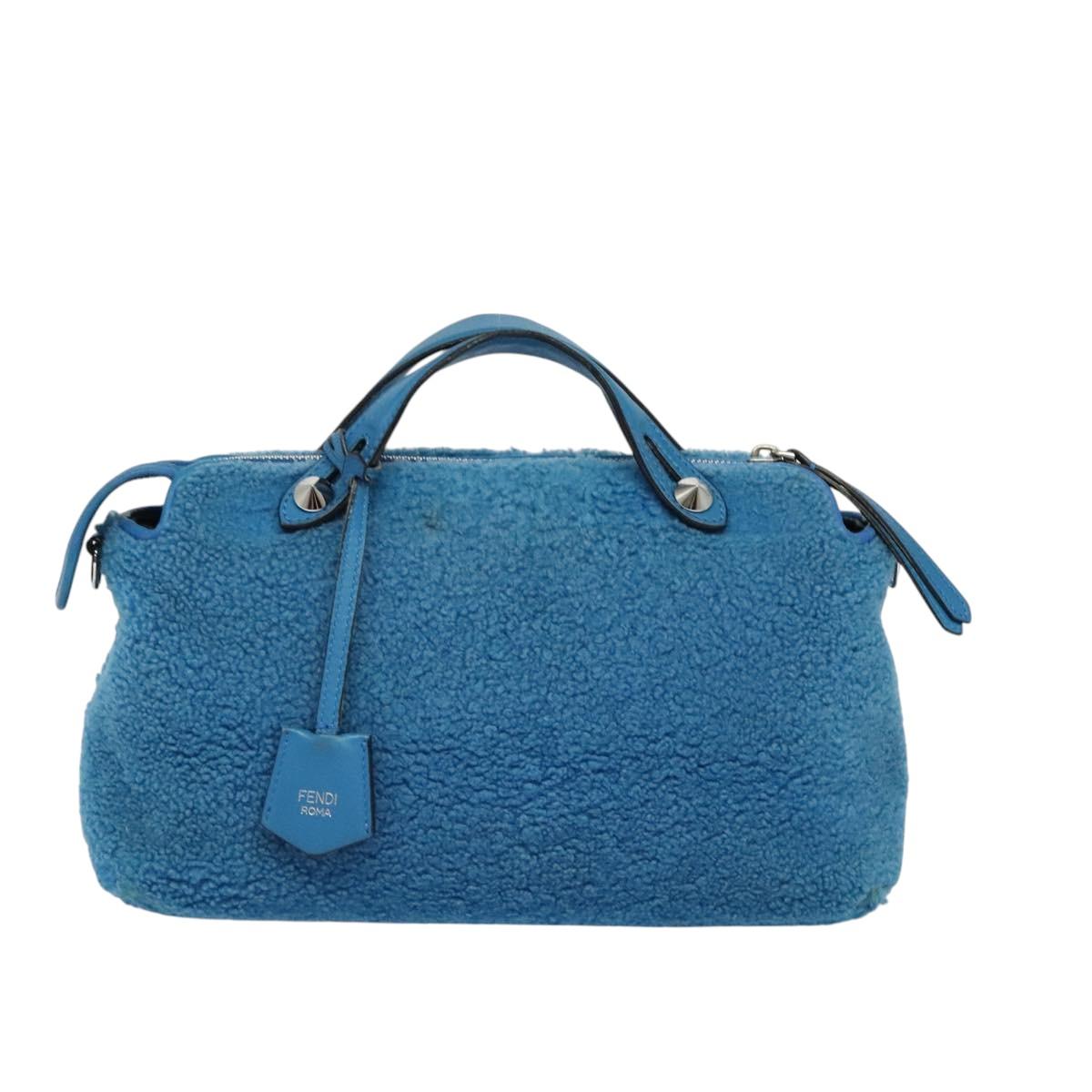 FENDI Hand Bag Mouton 2way Blue Silver Auth 126111