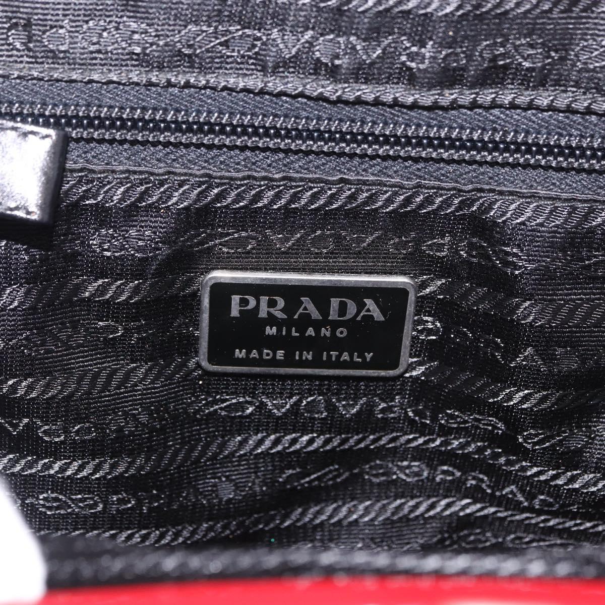 PRADA Hand Bag Leather Red Silver Auth 126113