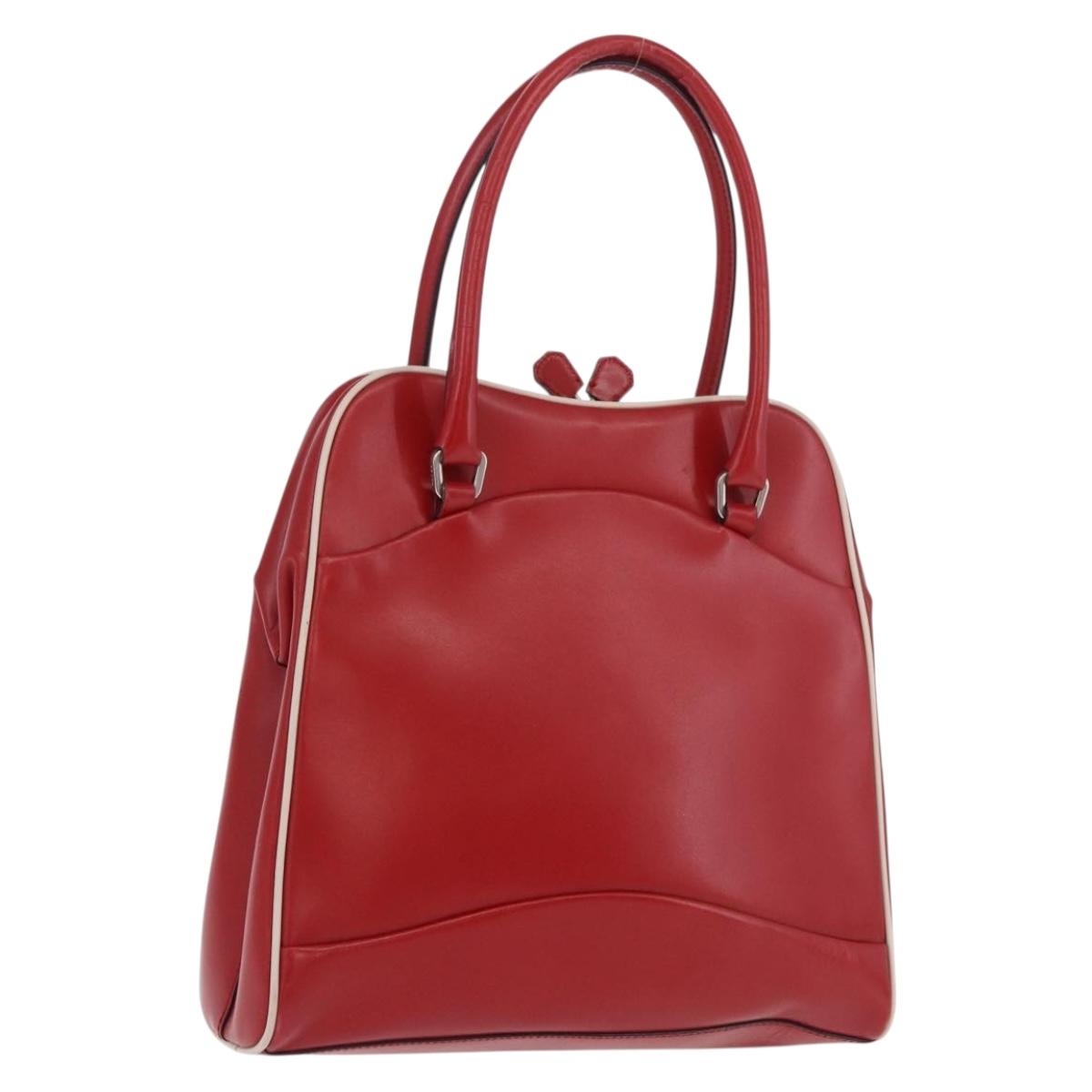 PRADA Hand Bag Leather Red Silver Auth 126113