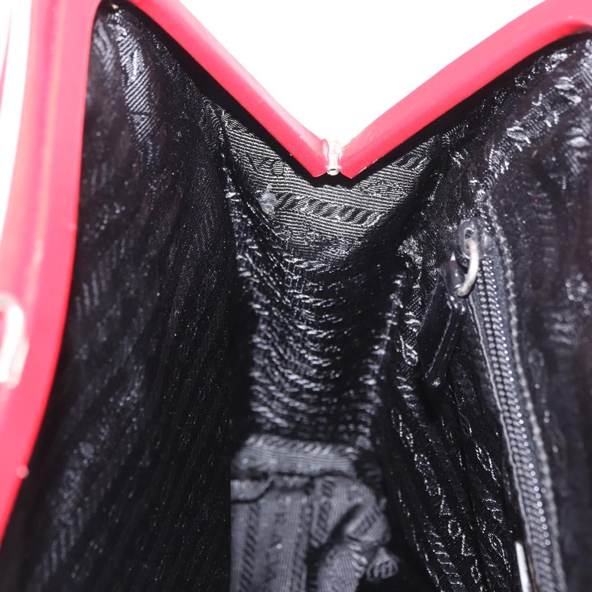 PRADA Hand Bag Leather Red Silver Auth 126113
