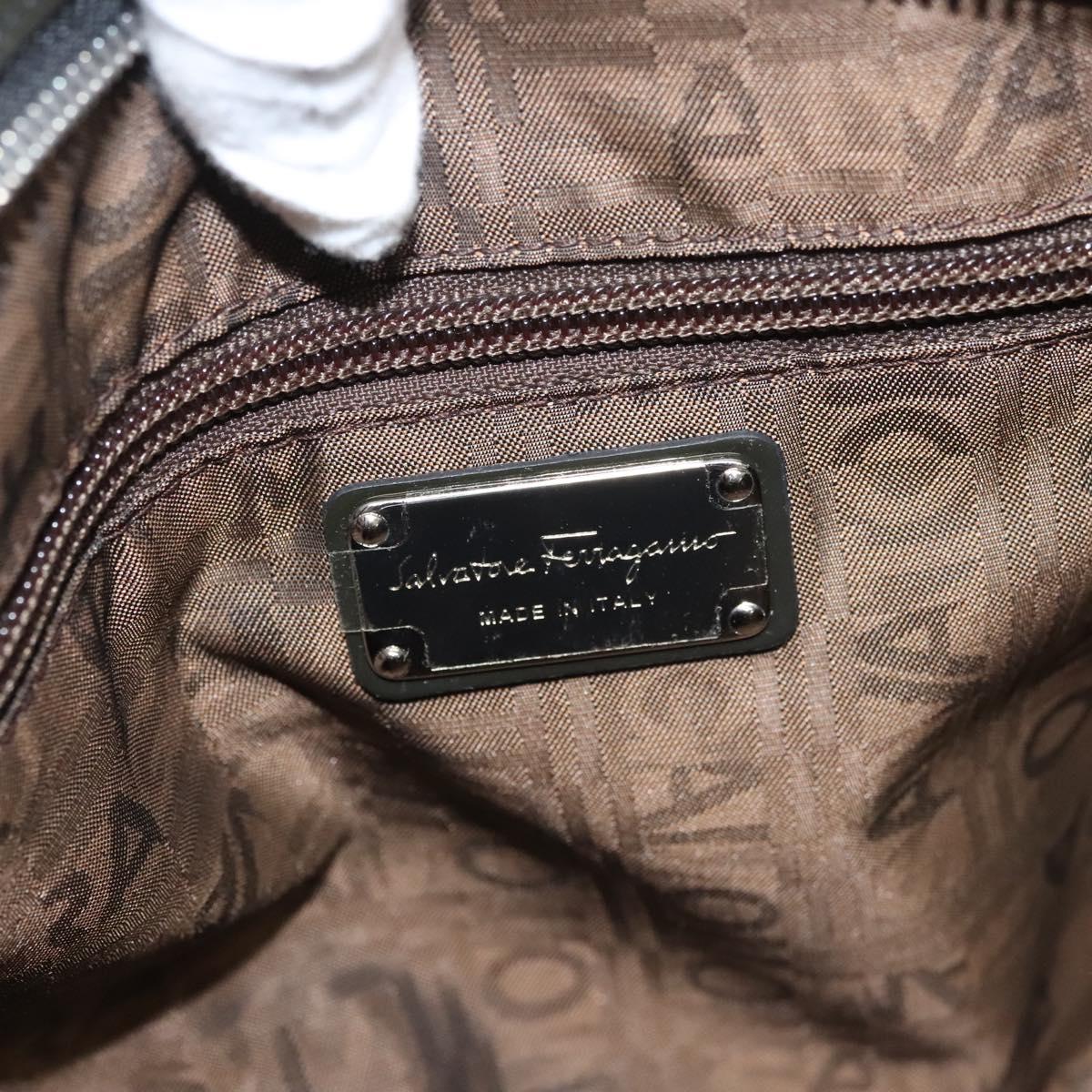 Salvatore Ferragamo Gancini Hand Bag Enamel Green Silver Auth 126114