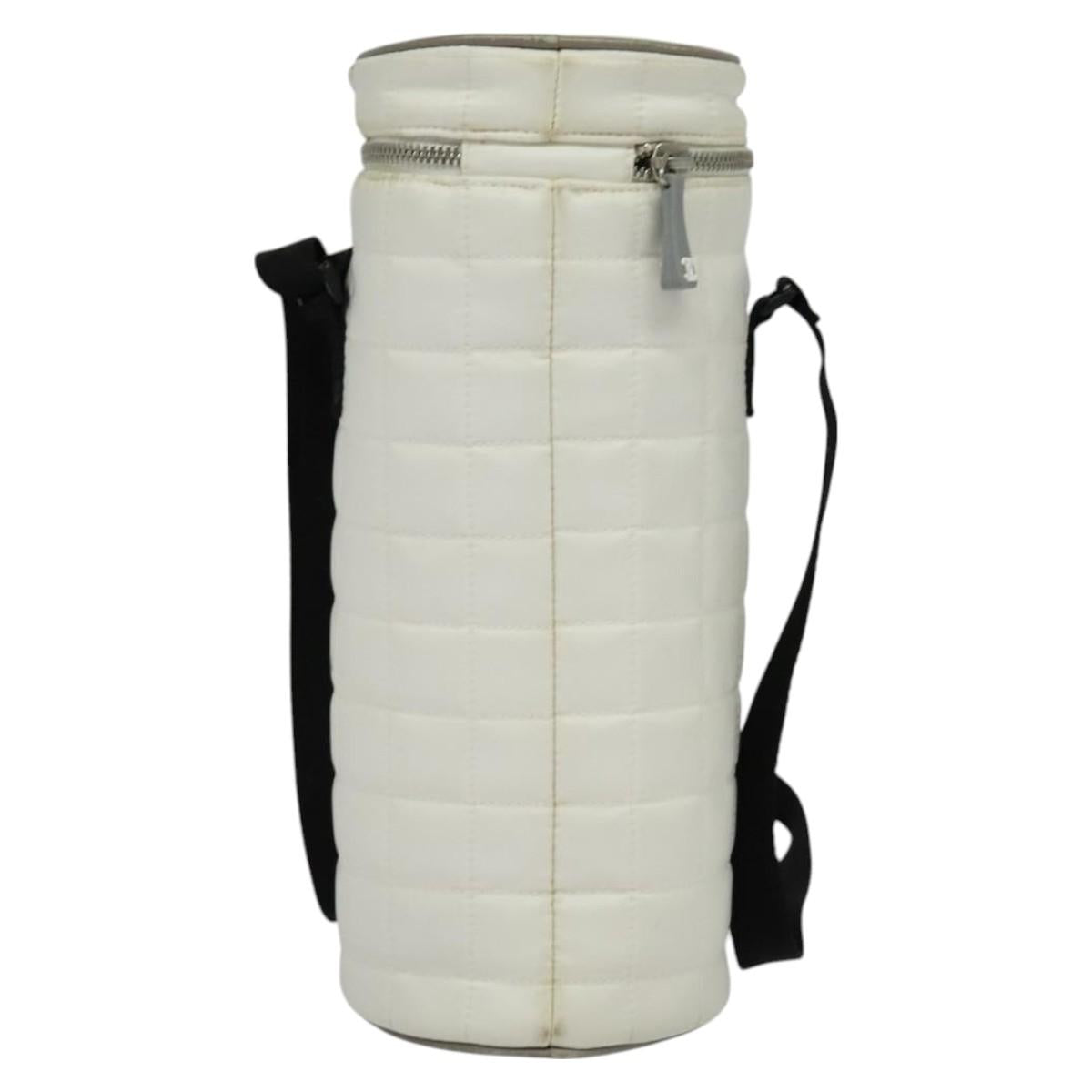 CHANEL Sports Choco Bar Shoulder Bag Nylon White Silver CC Auth 126116