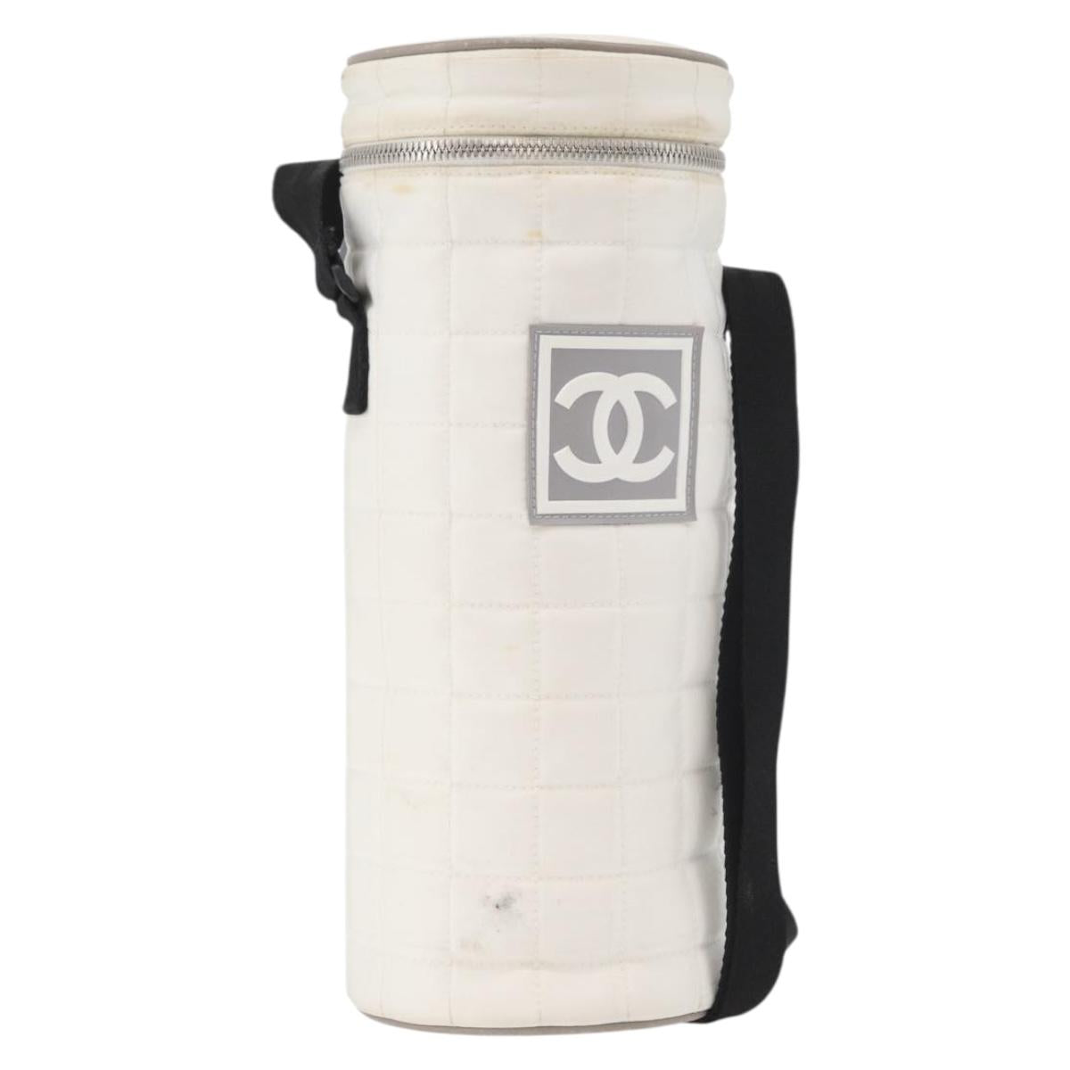 CHANEL Sports Choco Bar Shoulder Bag Nylon White Silver CC Auth 126116A