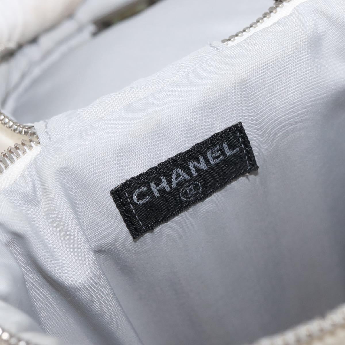 CHANEL Sports Choco Bar Shoulder Bag Nylon White Silver CC Auth 126116A