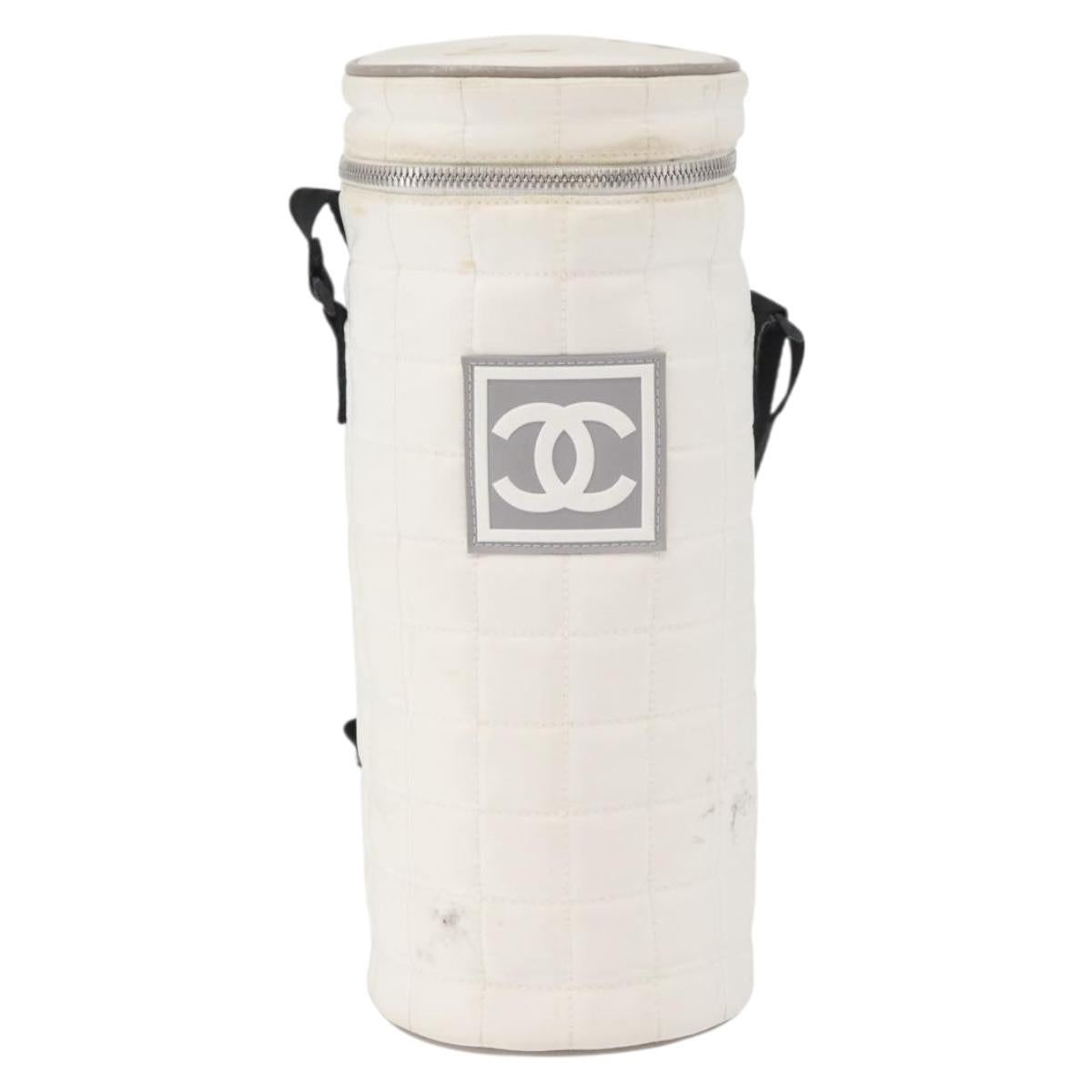CHANEL Sports Choco Bar Shoulder Bag Nylon White Silver CC Auth 126116A