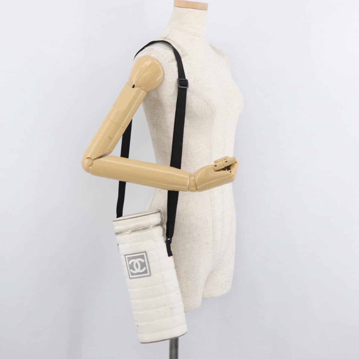 CHANEL Sports Choco Bar Shoulder Bag Nylon White Silver CC Auth 126116A