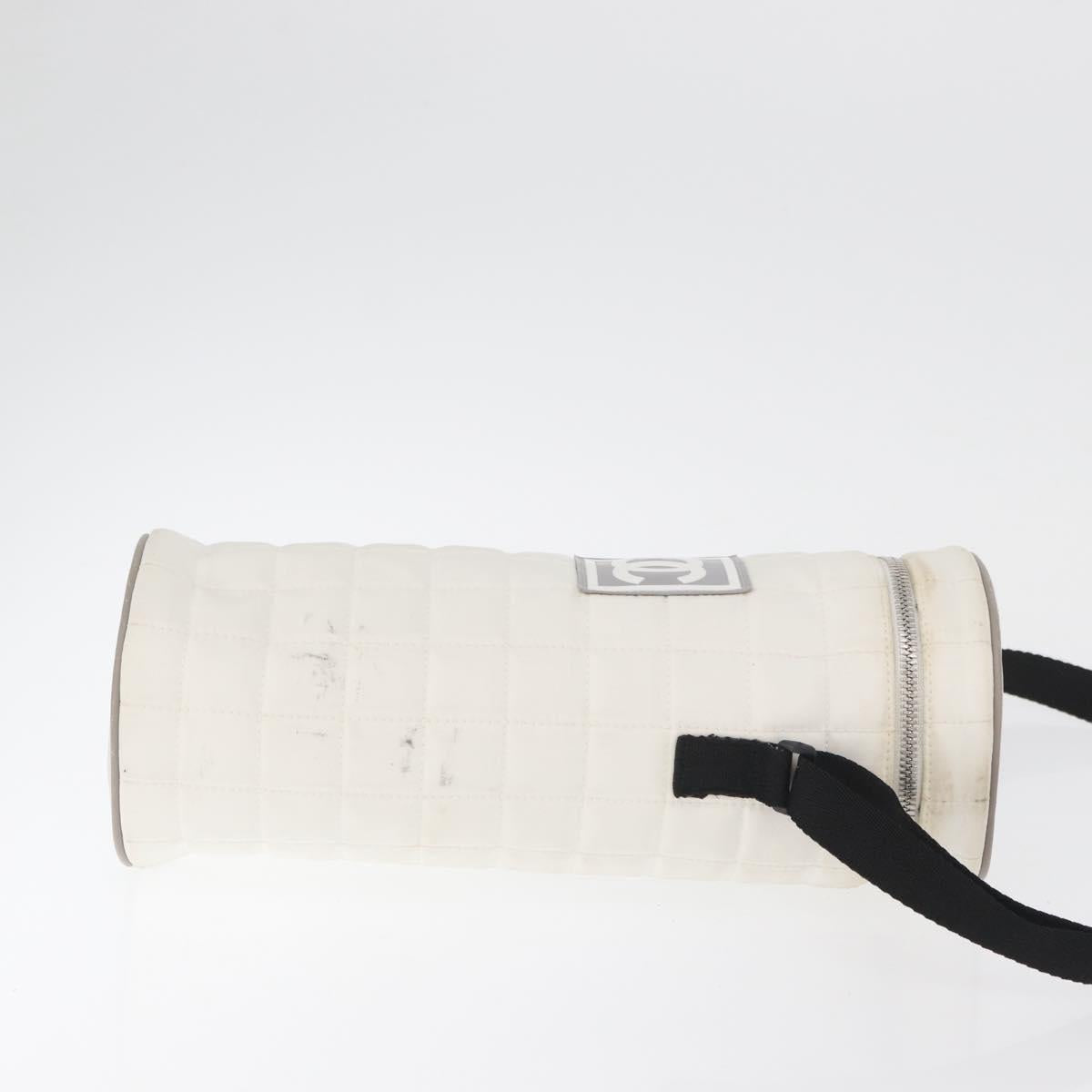 CHANEL Sports Choco Bar Shoulder Bag Nylon White Silver CC Auth 126116A