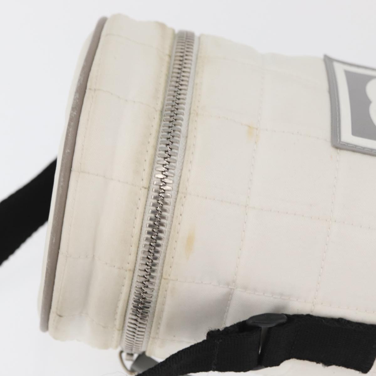 CHANEL Sports Choco Bar Shoulder Bag Nylon White Silver CC Auth 126116A
