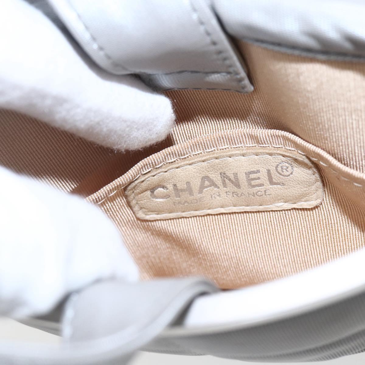 CHANEL Hand Bag Nylon Silver CC Auth 126117