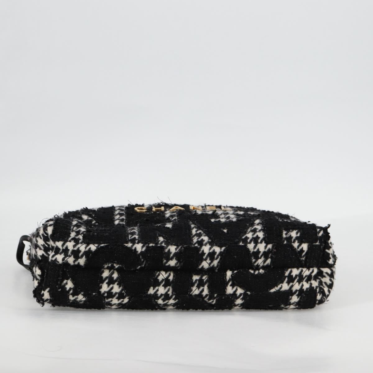 CHANEL Chain Shoulder Bag Tweed Black Gold CC Auth 126118SM