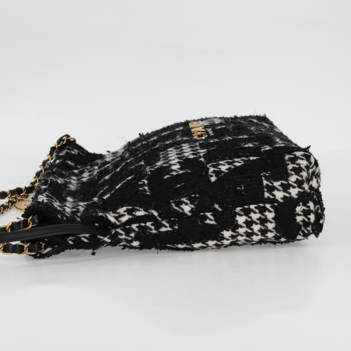 CHANEL Chain Shoulder Bag Tweed Black Gold CC Auth 126118SM