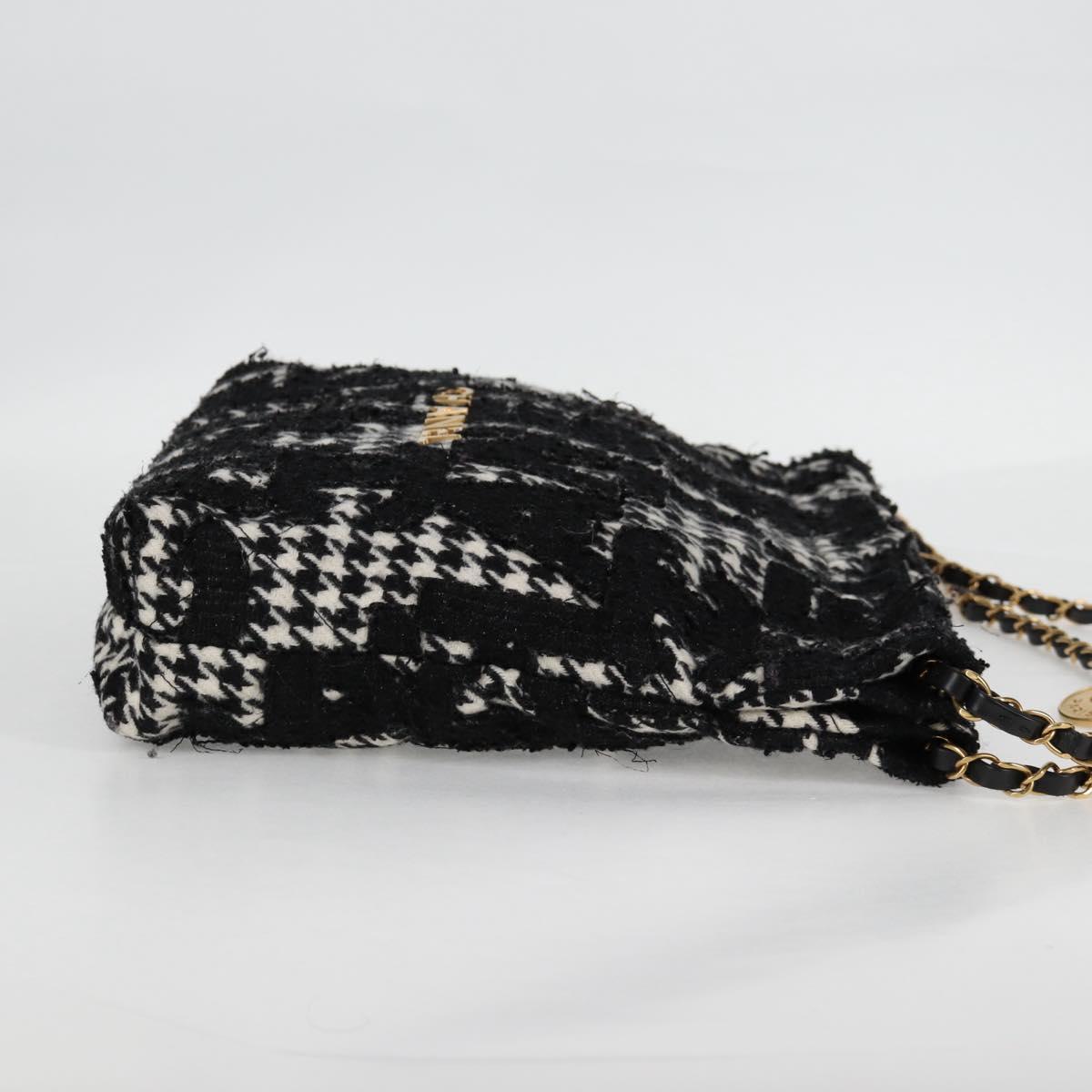 CHANEL Chain Shoulder Bag Tweed Black Gold CC Auth 126118SM