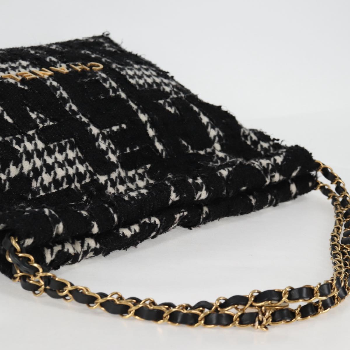 CHANEL Chain Shoulder Bag Tweed Black Gold CC Auth 126118SM