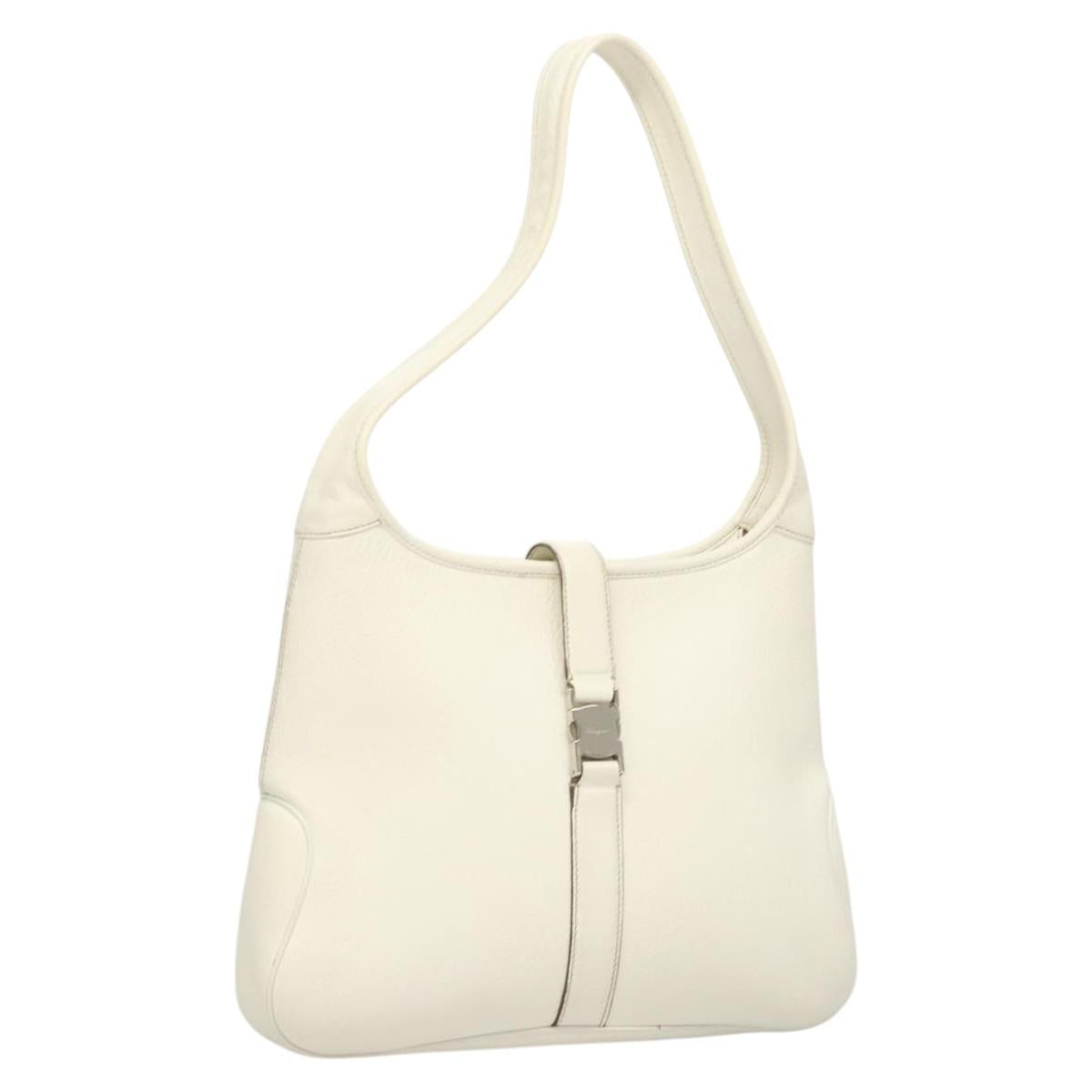 Salvatore Ferragamo Shoulder Bag Leather White Silver Auth 126119