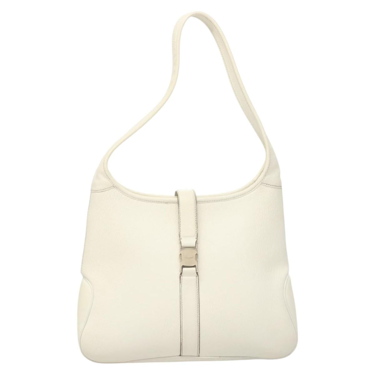 Salvatore Ferragamo Shoulder Bag Leather White Silver Auth 126119