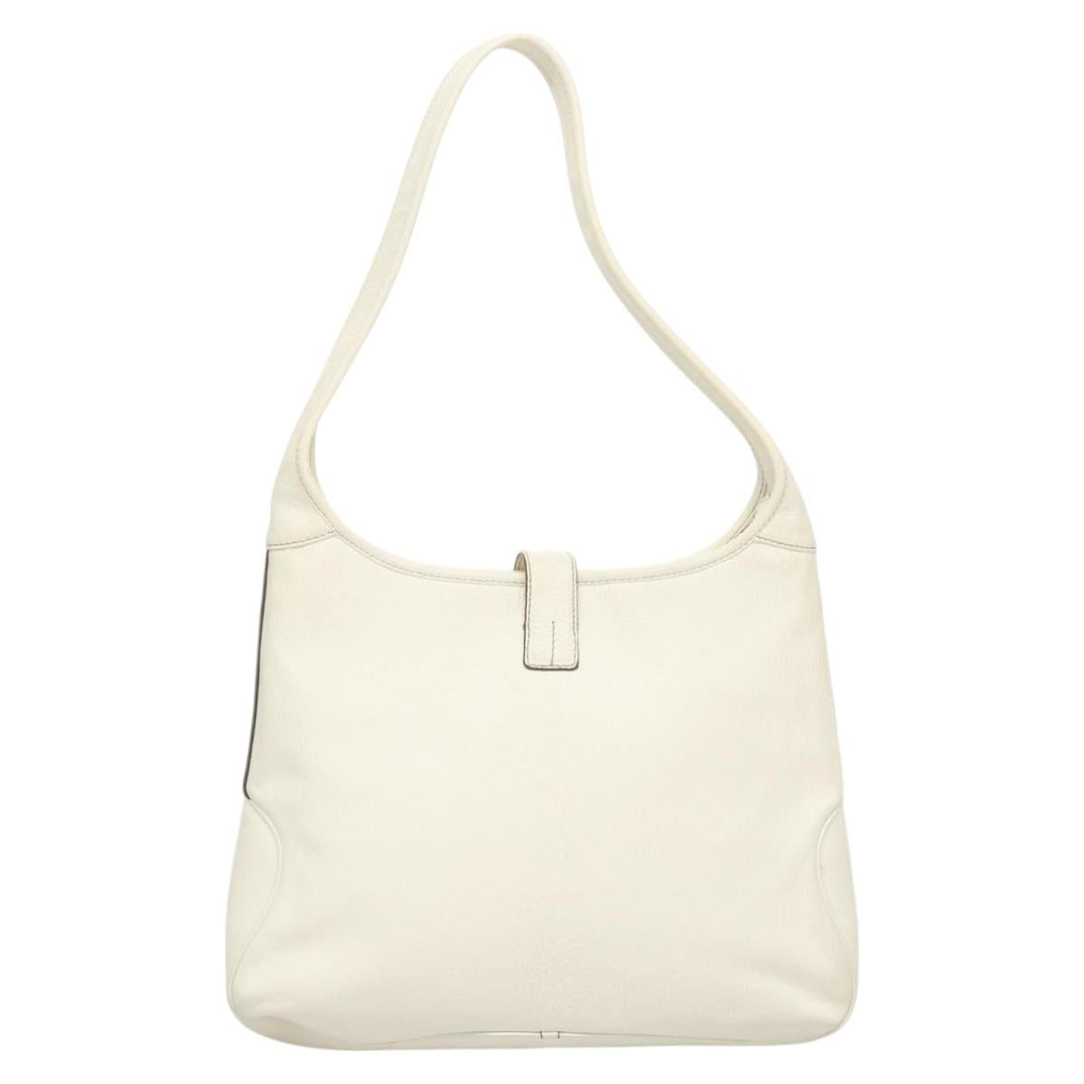 Salvatore Ferragamo Shoulder Bag Leather White Silver Auth 126119
