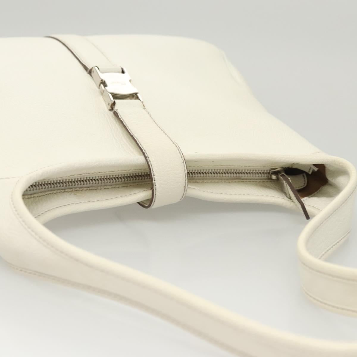 Salvatore Ferragamo Shoulder Bag Leather White Silver Auth 126119