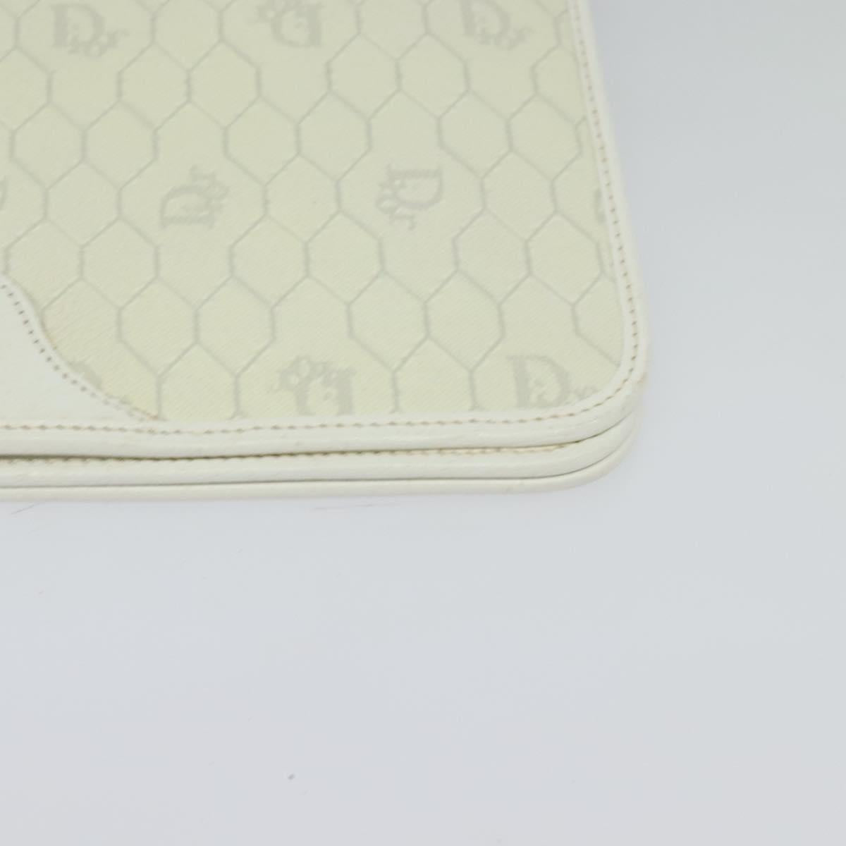 Christian Dior Honeycomb Canvas Chain Shoulder Bag PVC White Gold Auth 126123