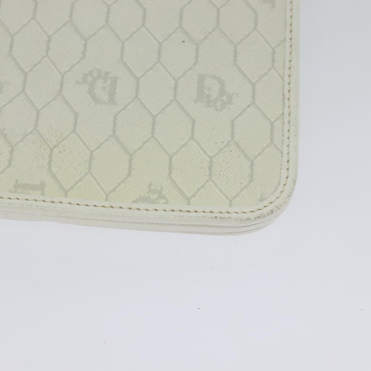Christian Dior Honeycomb Canvas Chain Shoulder Bag PVC White Gold Auth 126123