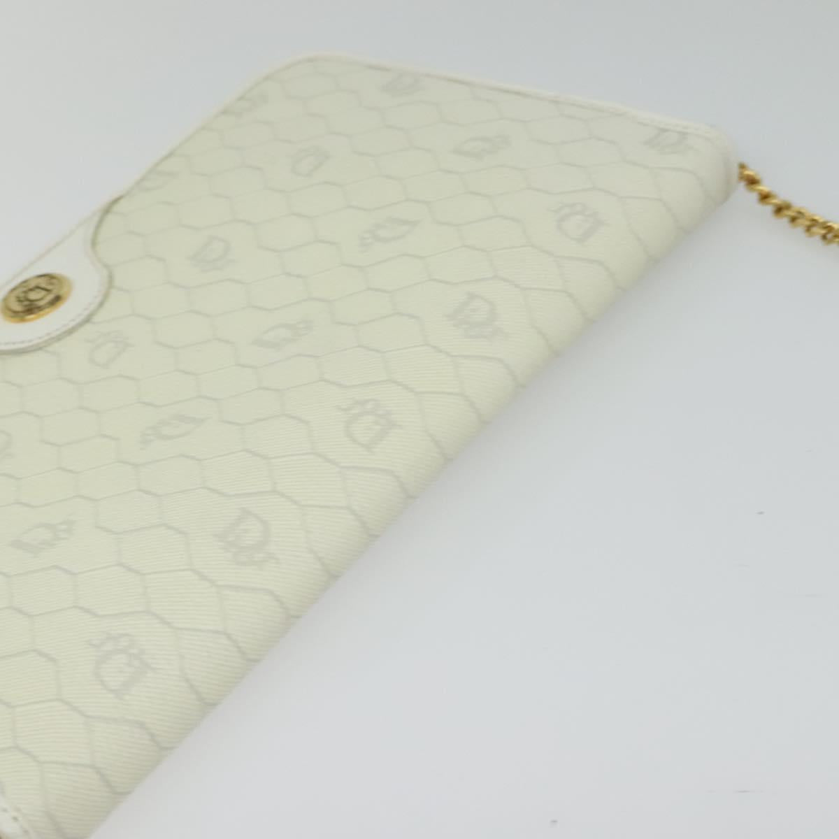 Christian Dior Honeycomb Canvas Chain Shoulder Bag PVC White Gold Auth 126123