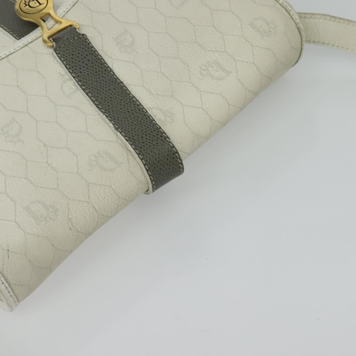 Christian Dior Honeycomb Canvas Shoulder Bag PVC White Gold Auth 126124