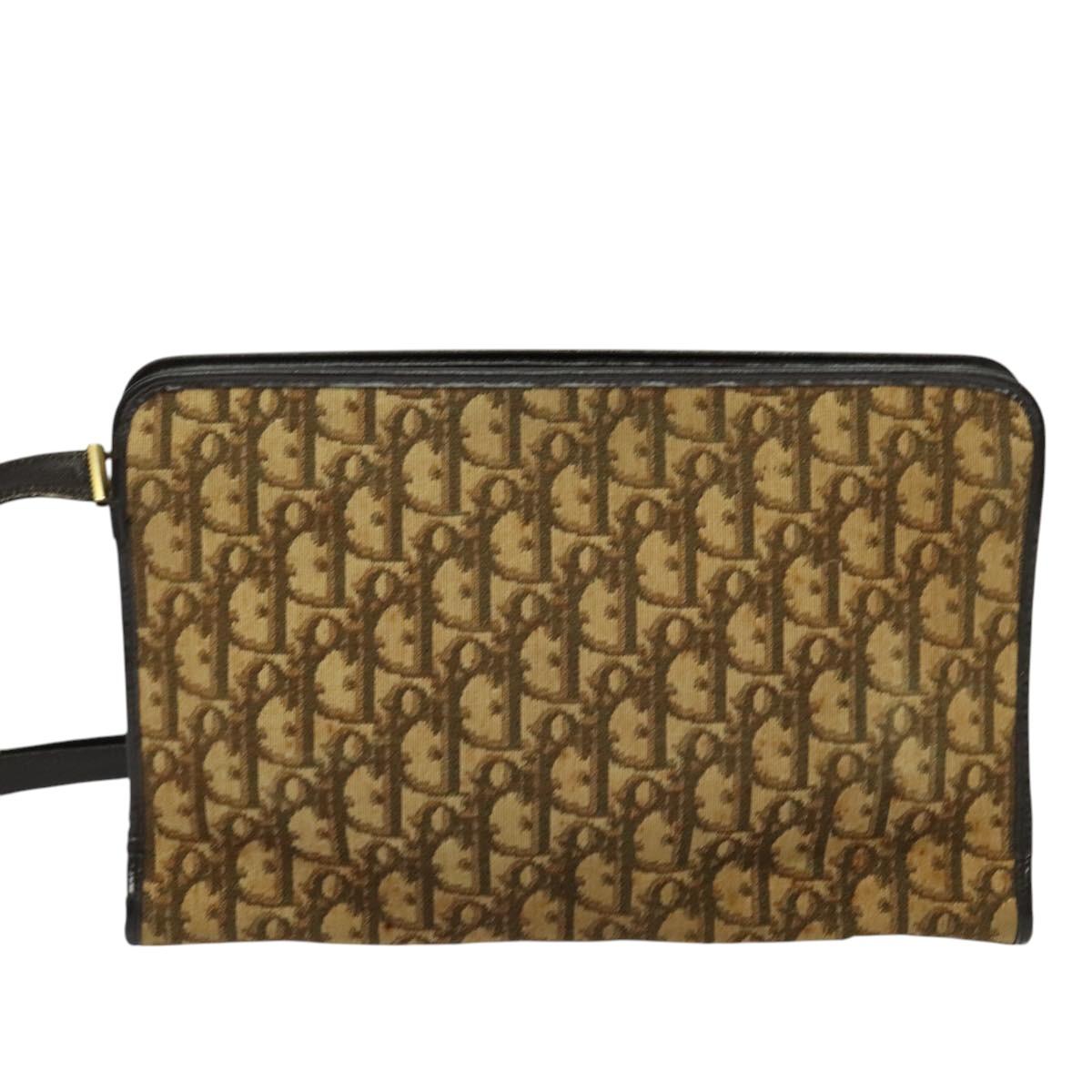 Christian Dior Trotter Canvas Shoulder Bag Beige Auth 126128