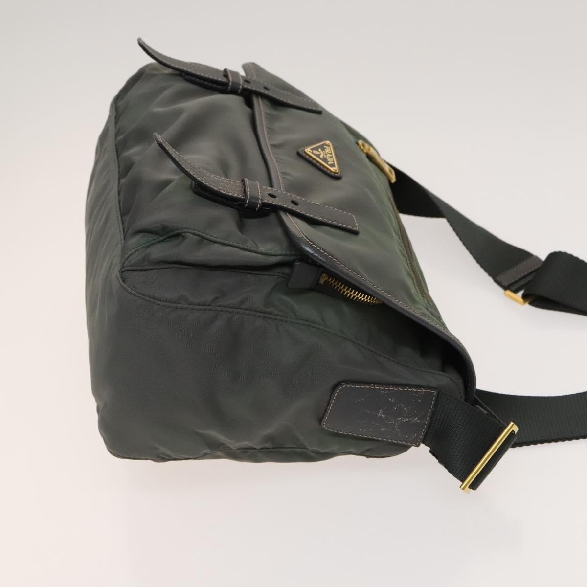 PRADA Shoulder Bag Nylon Leather 2Set Blue Gray Auth 126134