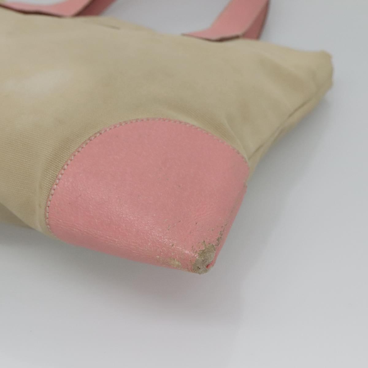 PRADA Tote Bag Canvas Beige Silver Auth 126135