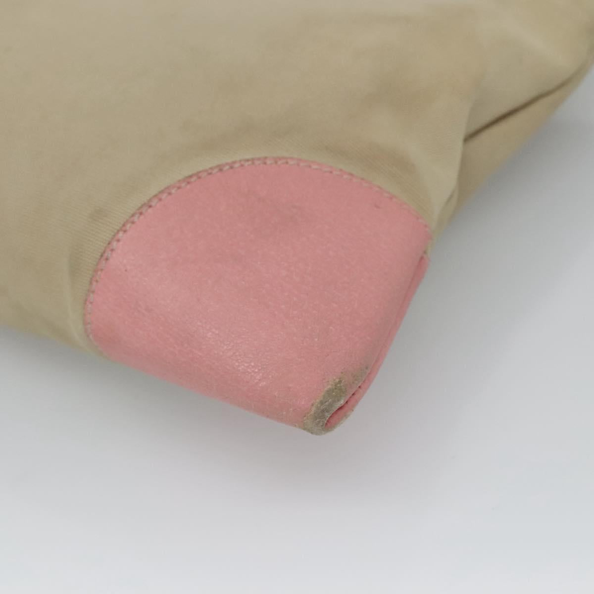 PRADA Tote Bag Canvas Beige Silver Auth 126135