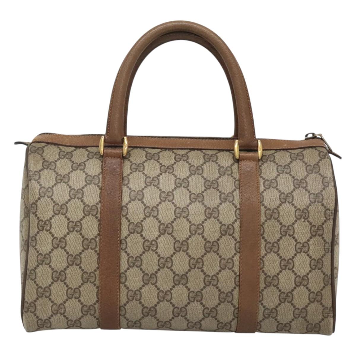 GUCCI GG Supreme Web Sherry Line Boston Bag PVC Beige Gold 40 02 007 Auth 126148