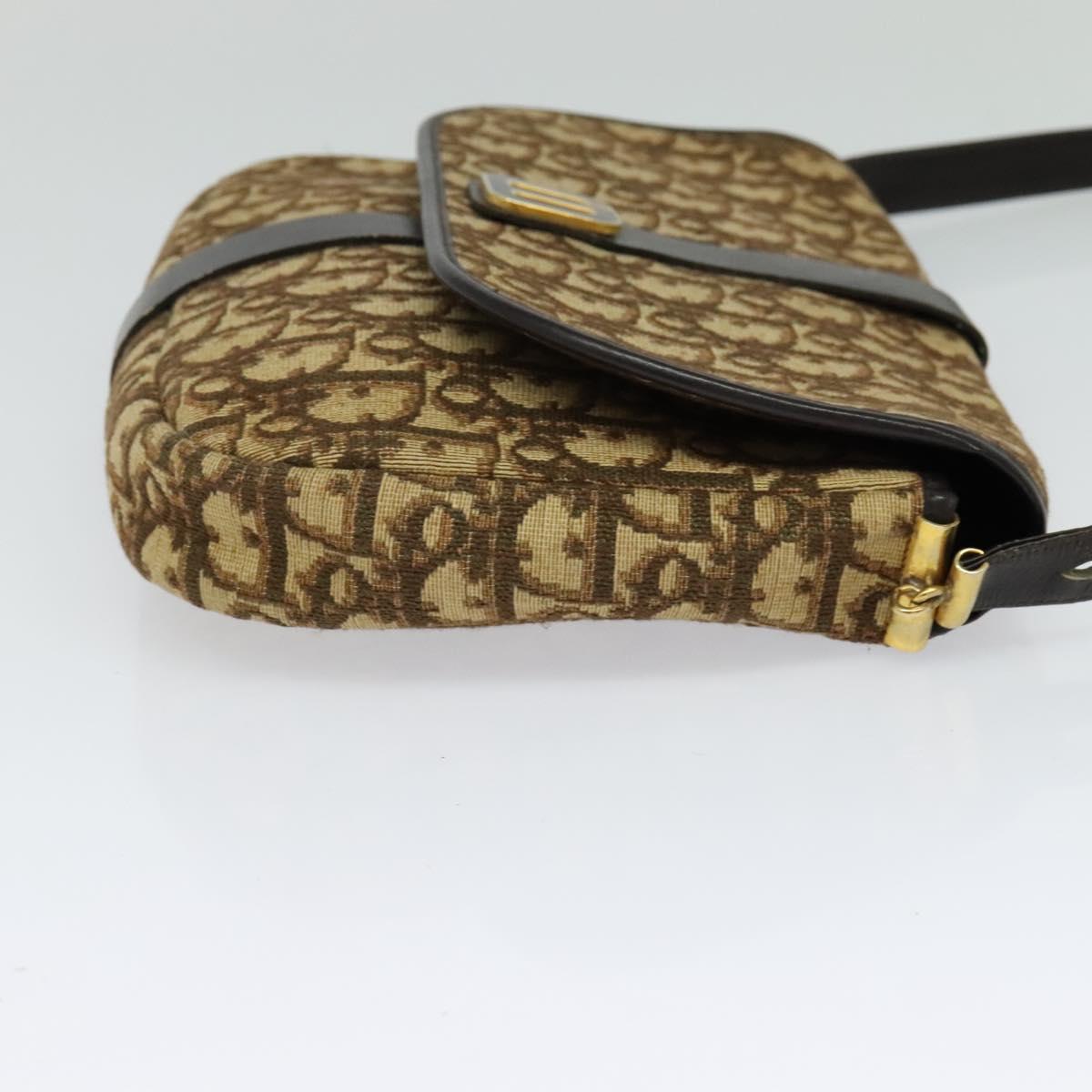 Christian Dior Trotter Canvas Shoulder Bag Brown Gold Auth 126151