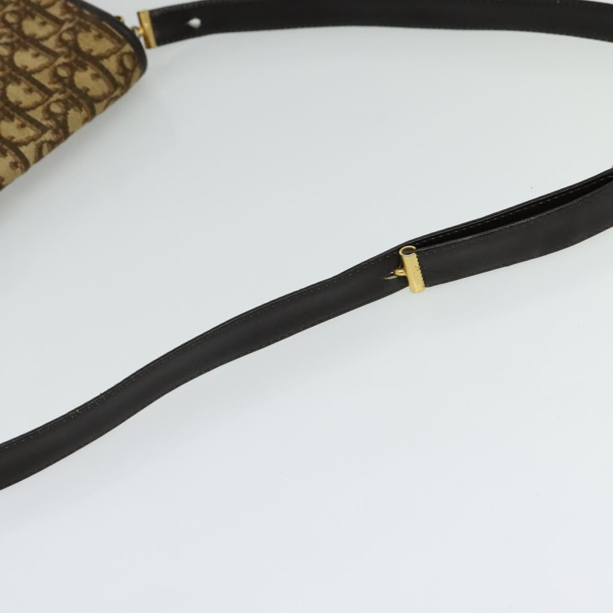 Christian Dior Trotter Canvas Shoulder Bag Brown Gold Auth 126151