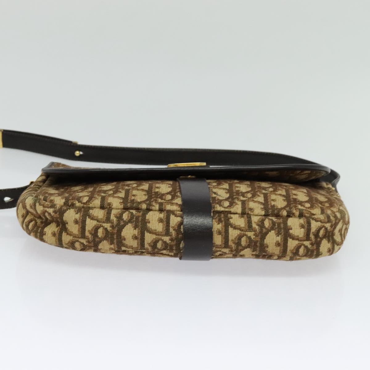 Christian Dior Trotter Canvas Shoulder Bag Brown Gold Auth 126151