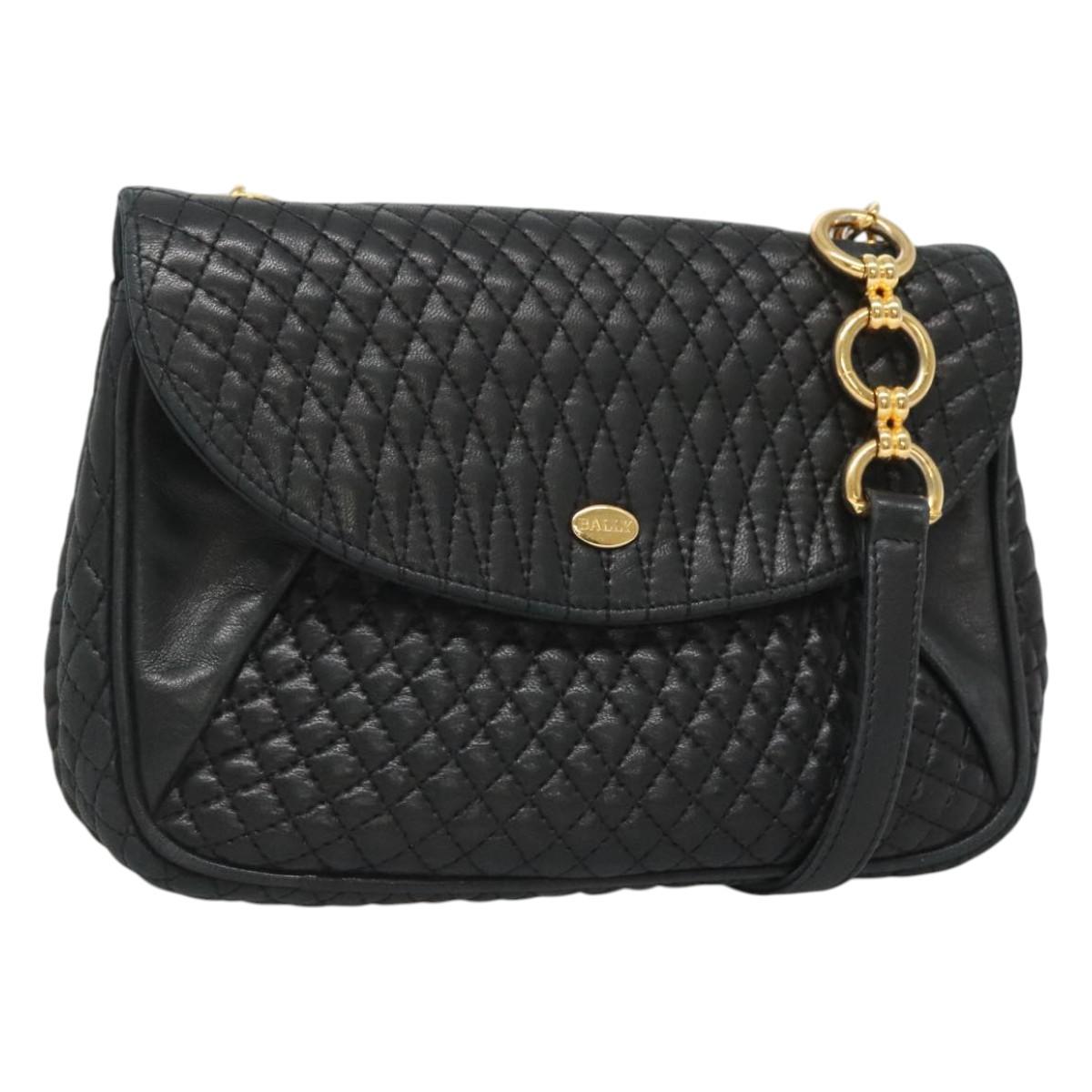 BALLY Shoulder Bag Leather Black Gold Auth 126155