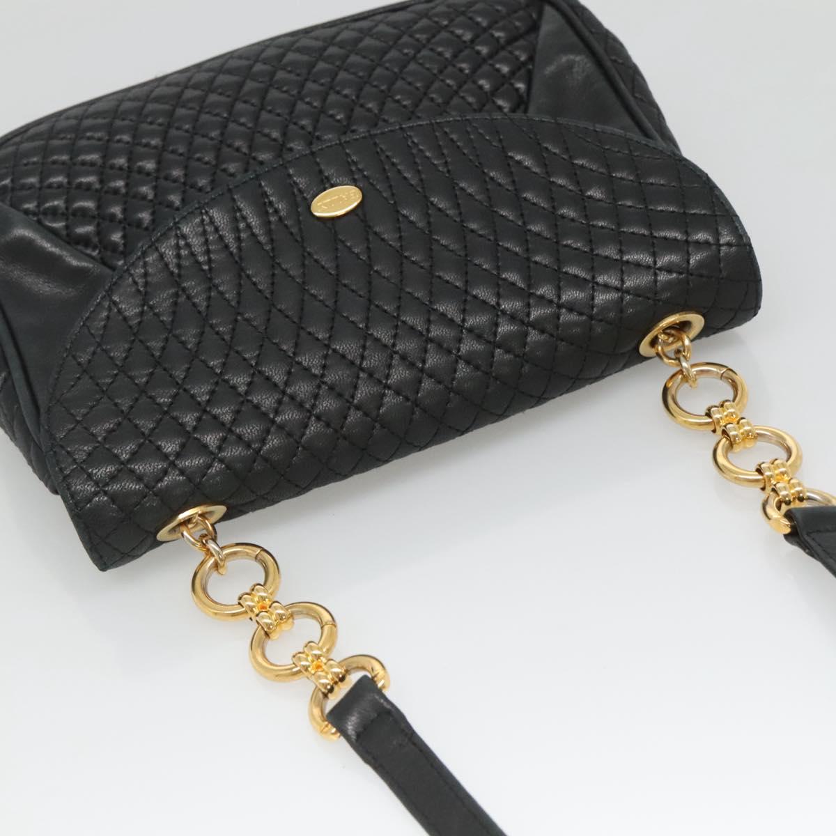 BALLY Shoulder Bag Leather Black Gold Auth 126155