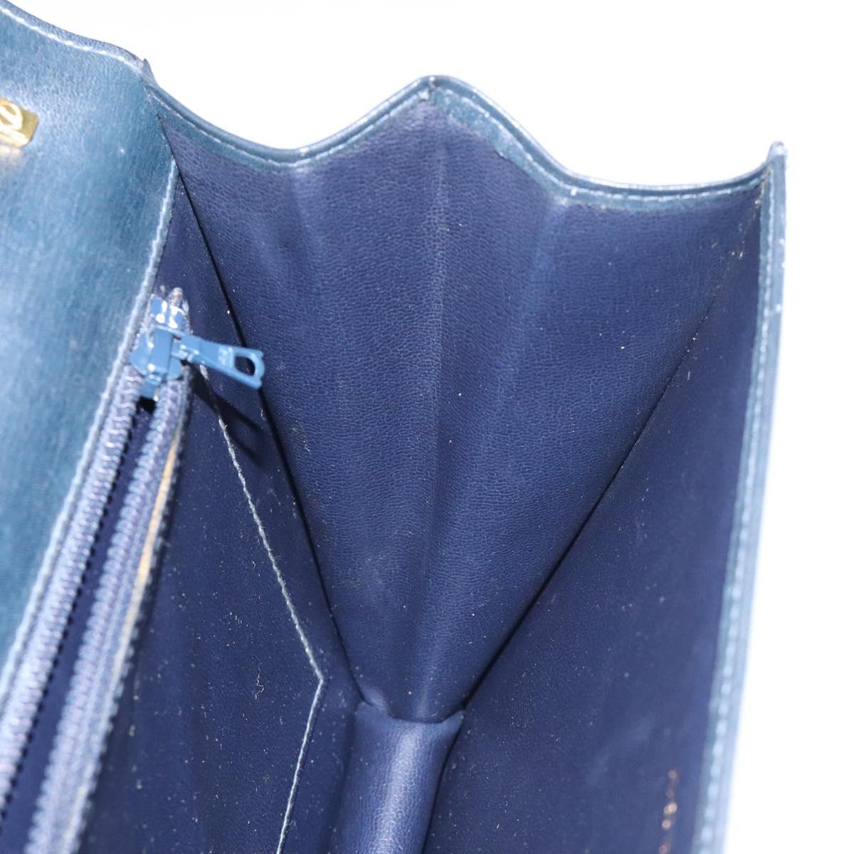 CELINE Shoulder Bag Leather Navy Gold Auth 126159