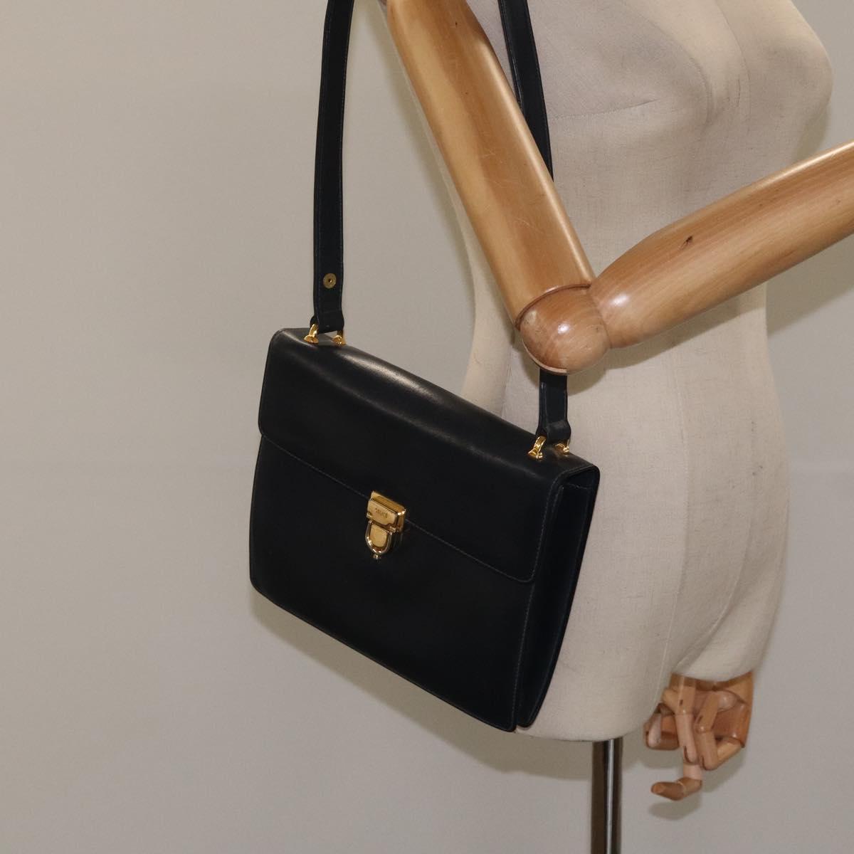 CELINE Shoulder Bag Leather Navy Gold Auth 126159