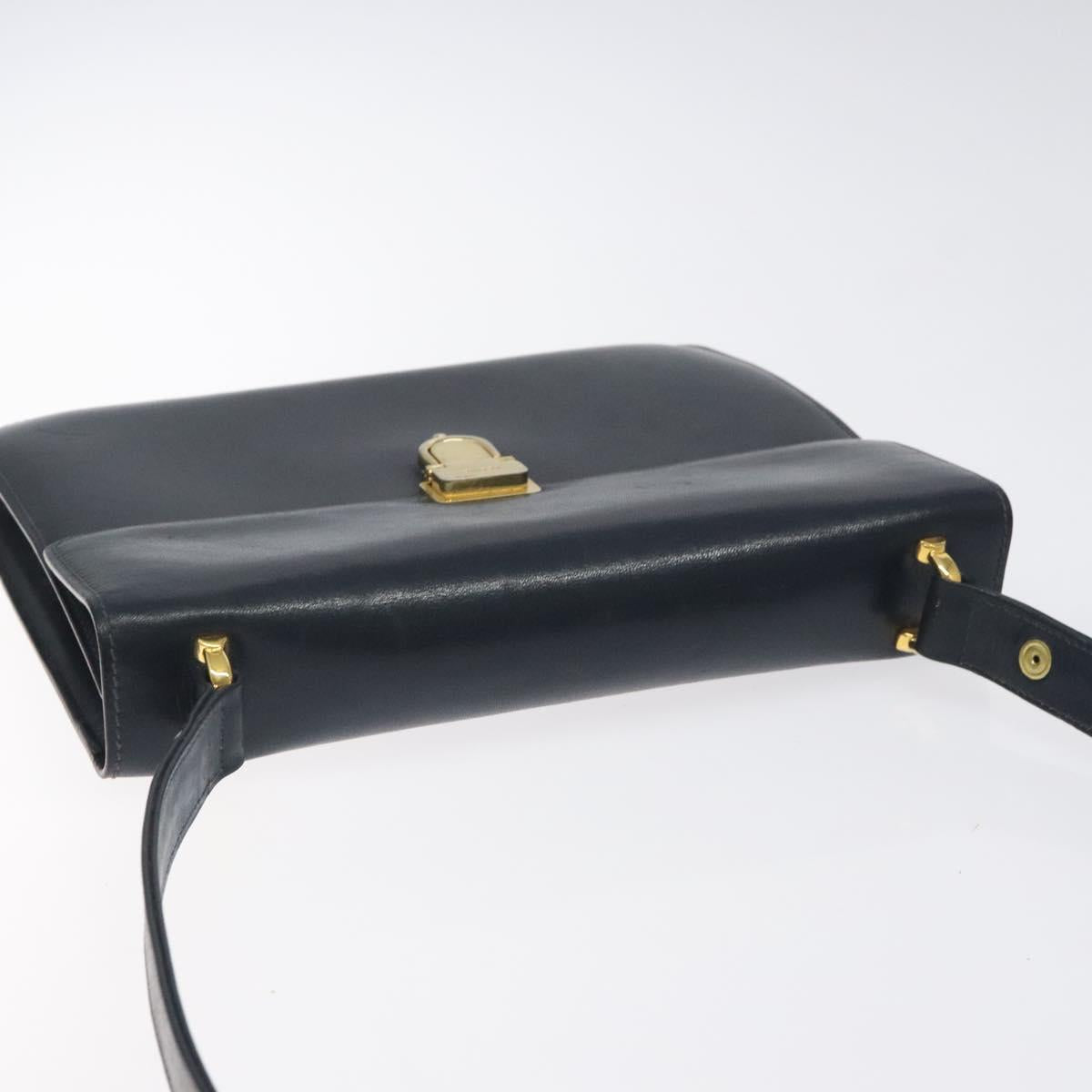 CELINE Shoulder Bag Leather Navy Gold Auth 126159