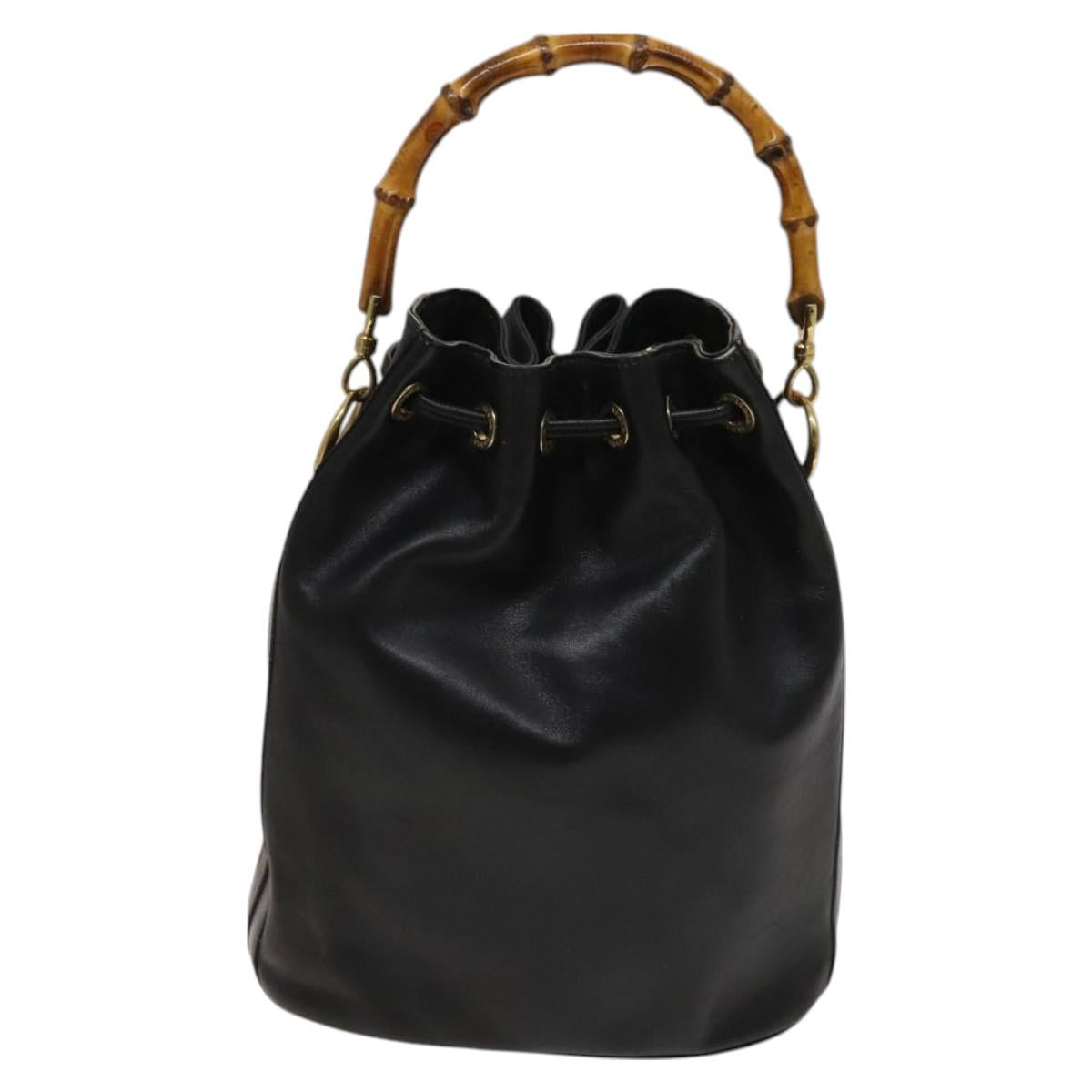 GUCCI Bamboo Hand Bag Leather 2way Black Gold 001 2855 1657 0 Auth 126167