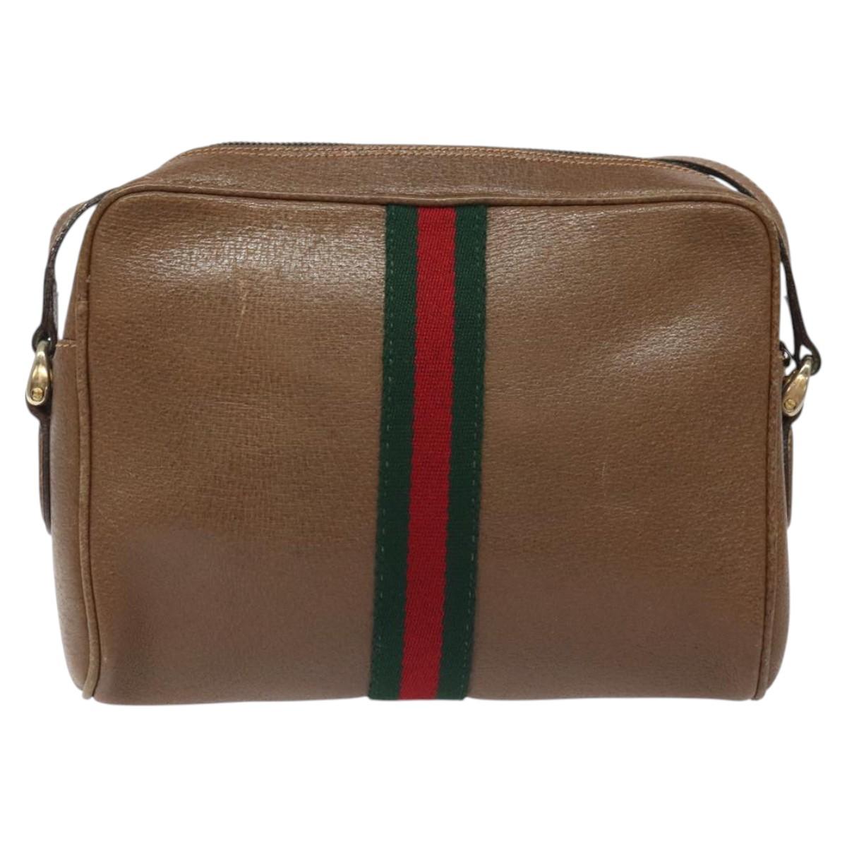 GUCCI Web Sherry Line Shoulder Bag Leather Brown Gold Auth 126169