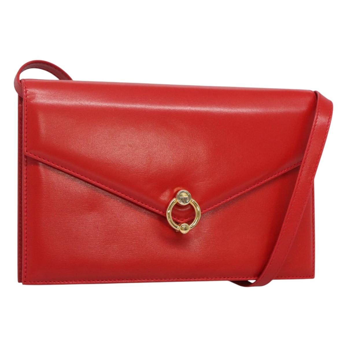 GUCCI Shoulder Bag Leather Red Gold Auth 126170