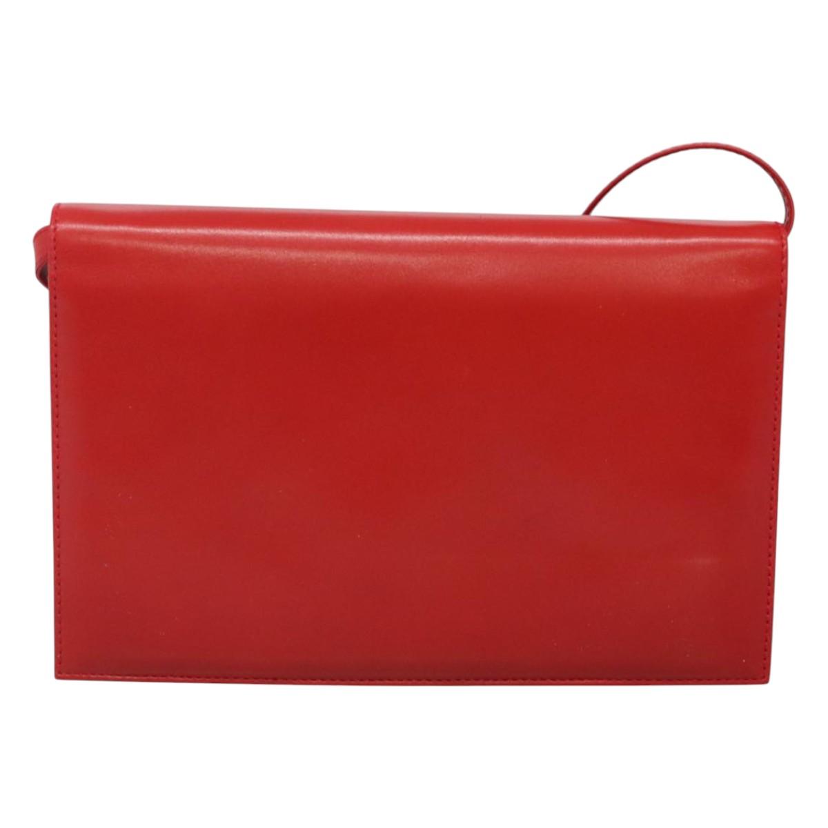 GUCCI Shoulder Bag Leather Red Gold Auth 126170